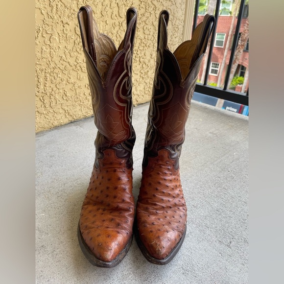 Justin Boots Cognac Full Quill Ostrich Leather Cowboy Boots 8 8771 Western Rodeo - Picture 10 of 11